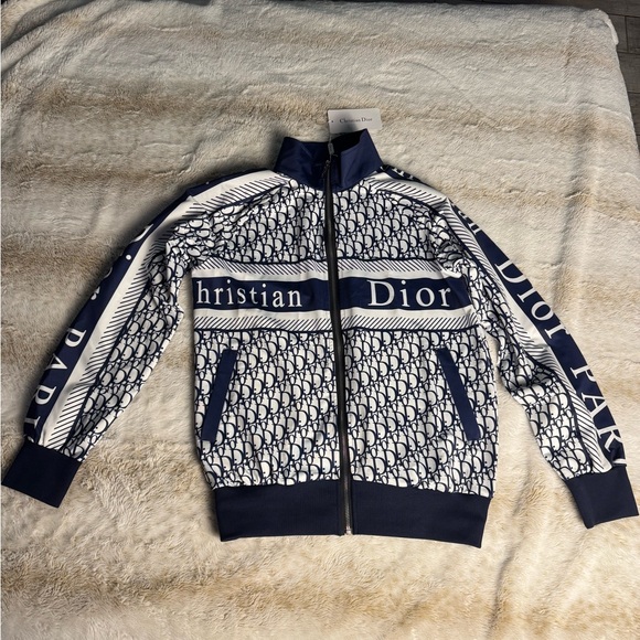 Dior Men's Zip-Up Sweater in Navy and White - Picture 1 of 4